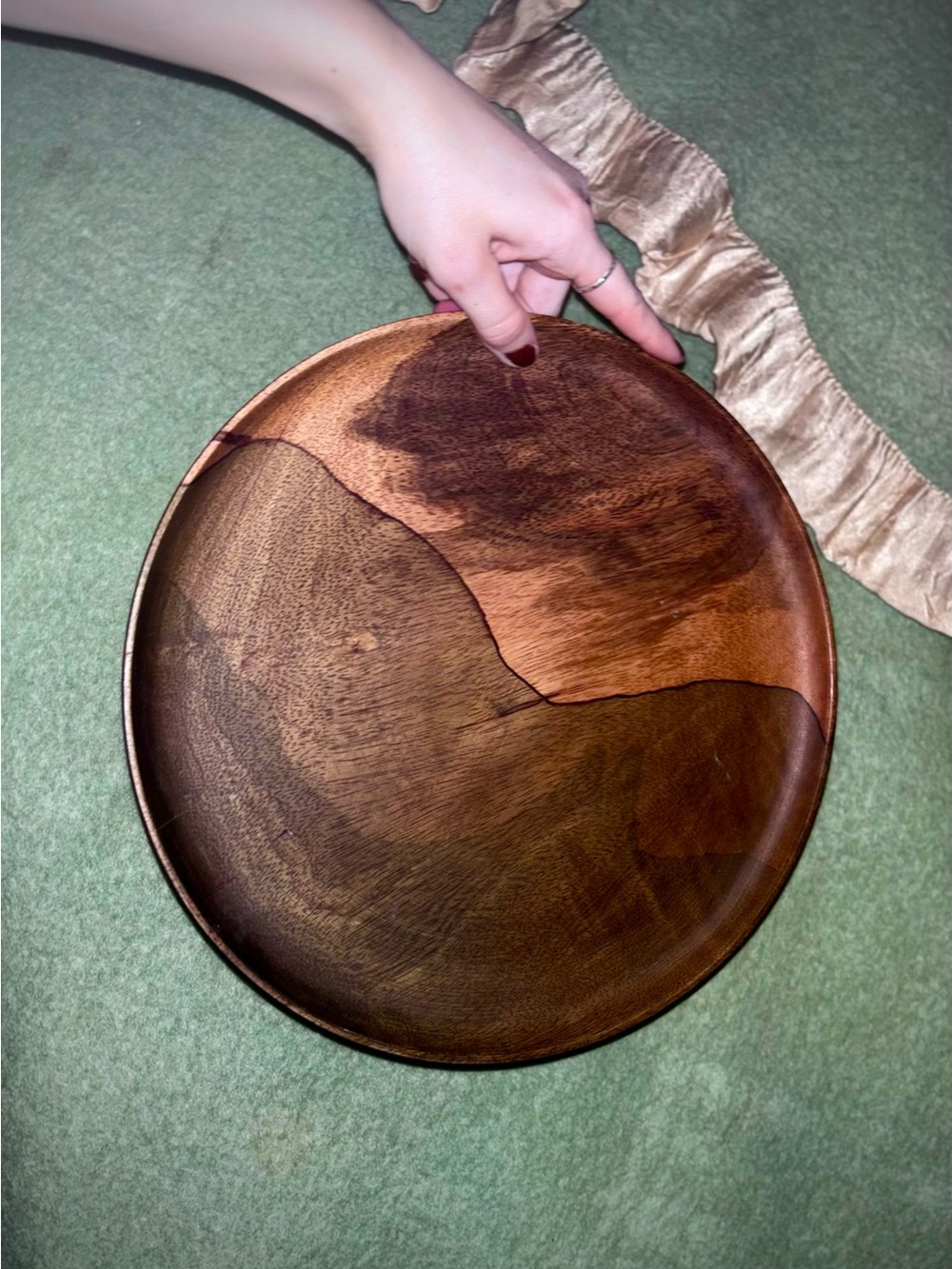 Vtg 1970s Hand-Turned, Grafted Hawaiian Mango Wood 12” Serving Plate